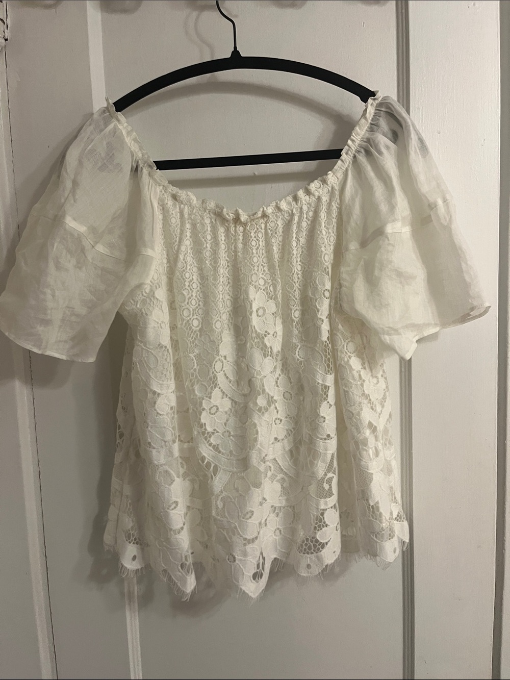 Moulinette Soeurs White Lace Puff Sleeve Blouse size small - Picture 4 of 4